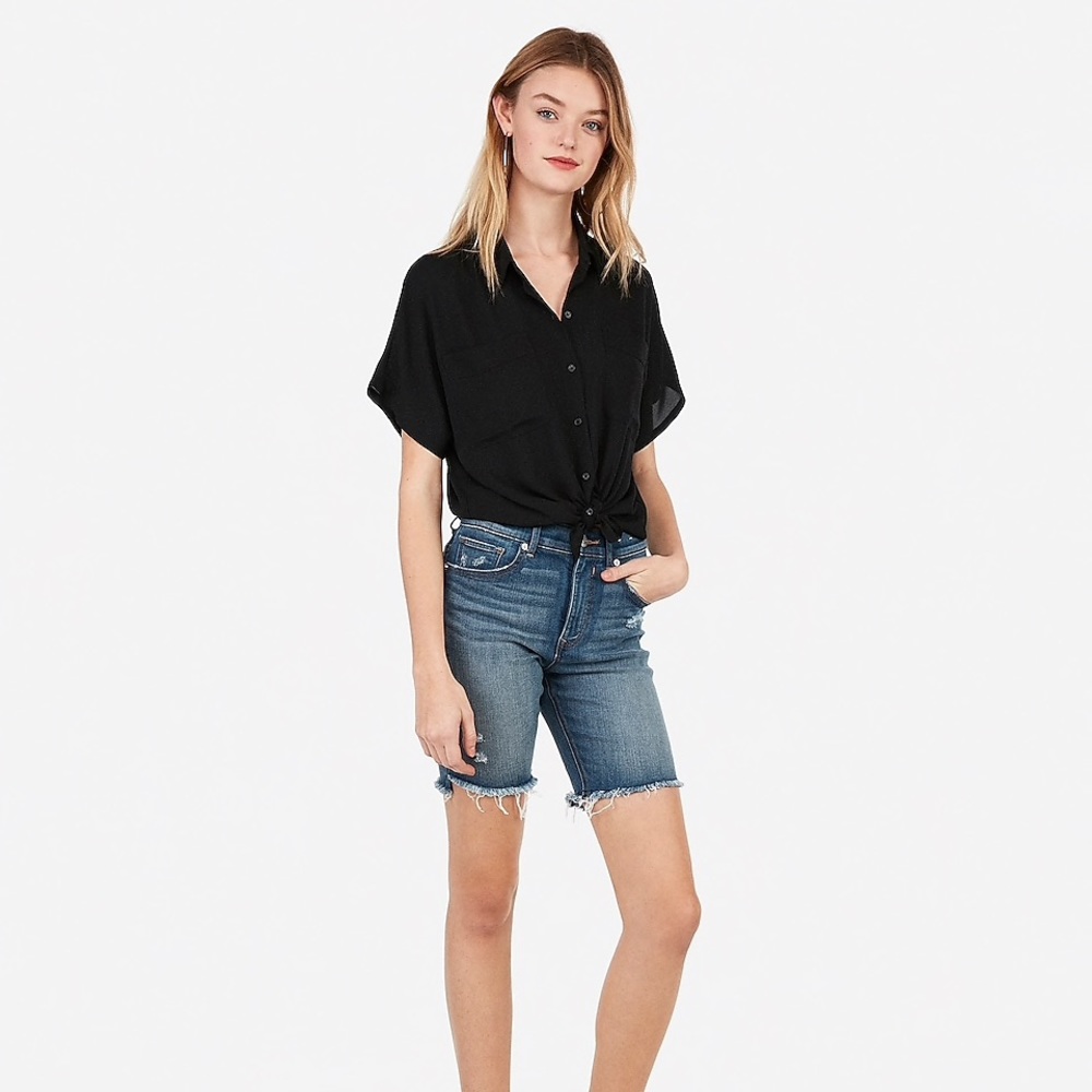 Express, NWT High Waisted, Denim Bermuda Shorts
